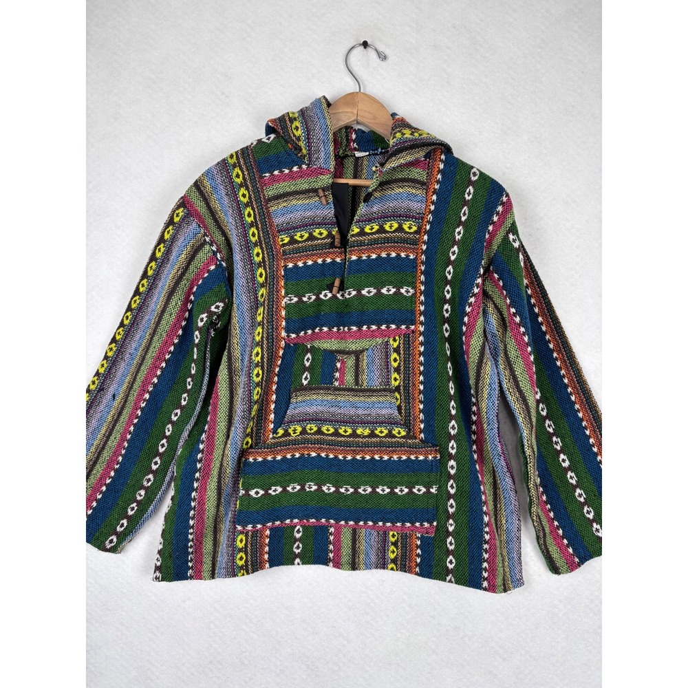 Baja Hoodie Pullover Size Small Cotton Woven Striped Boho Hippie Gorpcore